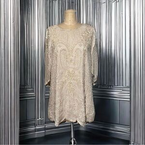 Vintage sequins white silk chiffon shirt dress size small